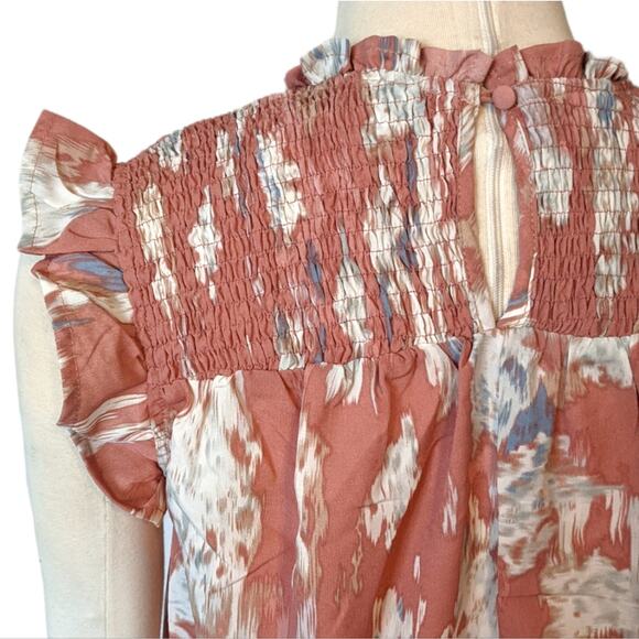Pink Watercolor Smocked Top Ruffle Sleeves Medium NEW - Picture 12 of 14